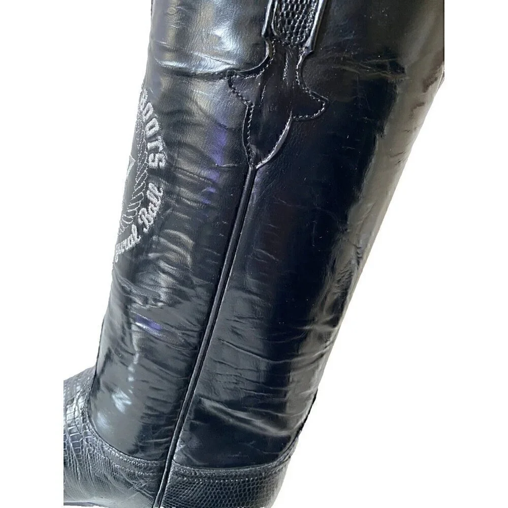 Lucchese‎ Embroidered Texas Star Exotic Lizard Boots Mens 9.5B Black USA